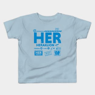 Vintage Heraklion HER Airport Code Travel Day Retro Travel Tag Crete Greece Kids T-Shirt